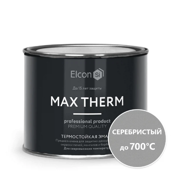 Эмаль термостойкая elcon серебристая 700 градусов 0,4кг