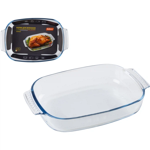 Форма для запекания 2,7л ideale mallony с ручками прямоугольная стекло 103631