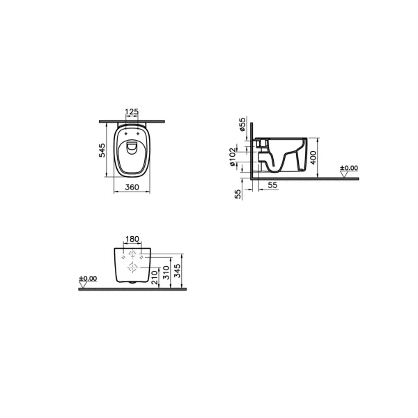 

унитаз подвесной vitra plural rim-ex матовый чёрный 7830b483-0075