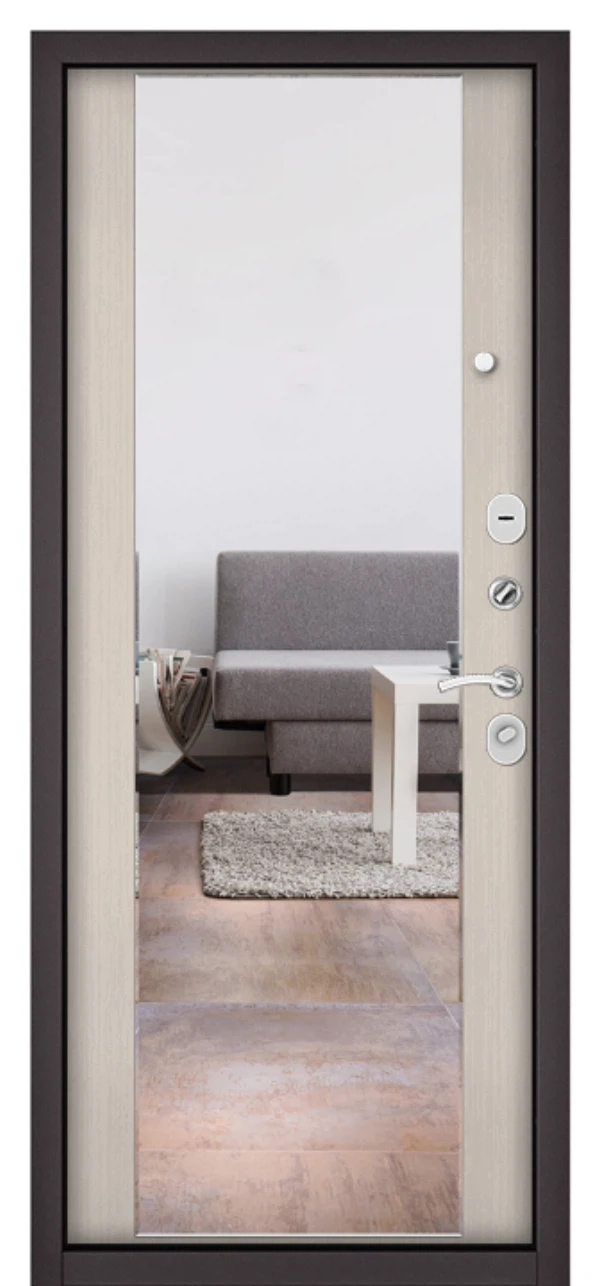 

дверь входная бульдорс econom 70 e-140 mirror 2050х960 левая, букле шоколад, мдф ларче бьянко