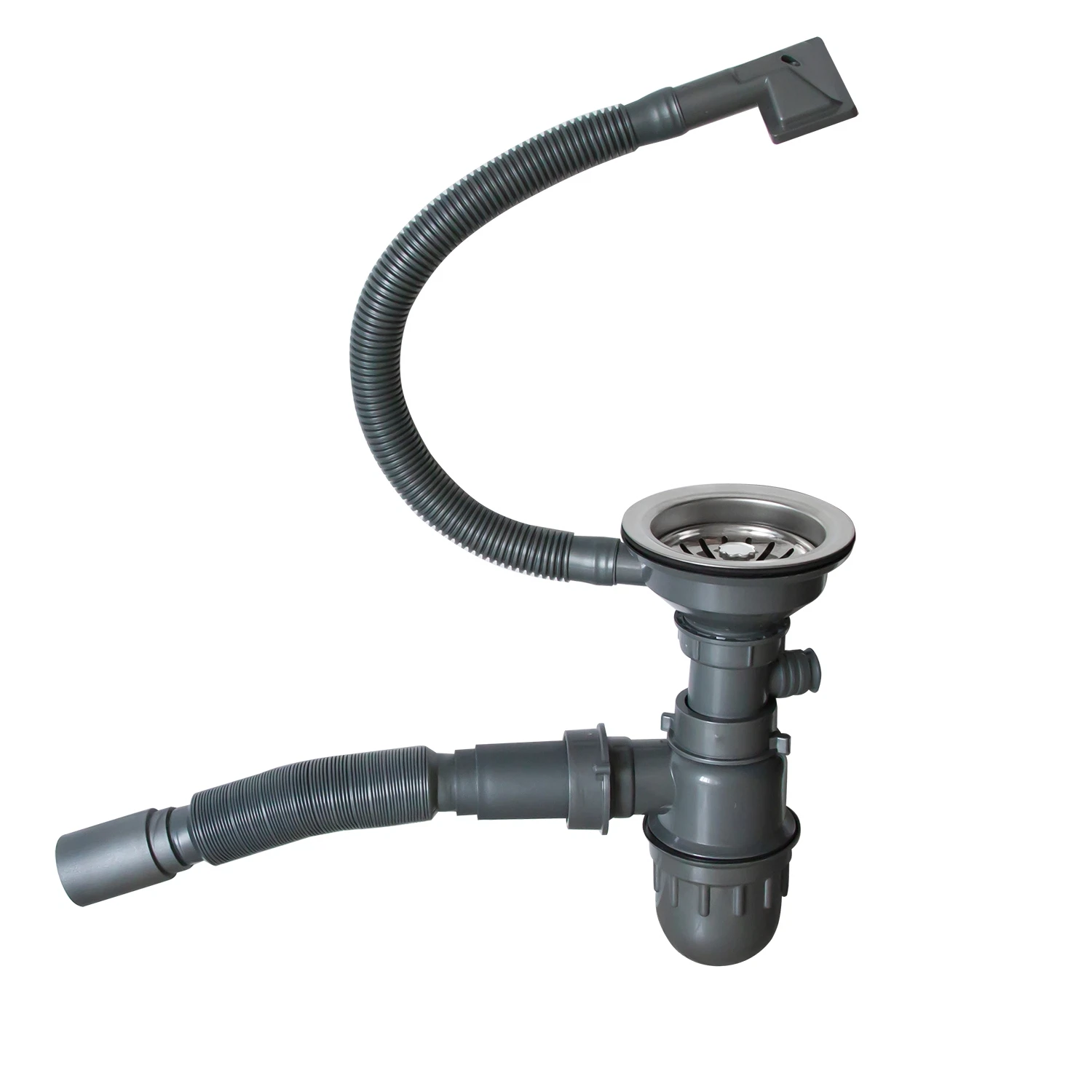 Изображение товара Сифон 3 1/2*40 с прямоугольным переливом, с гофрой 40*40 Mixline Pro (сатин) (551689)