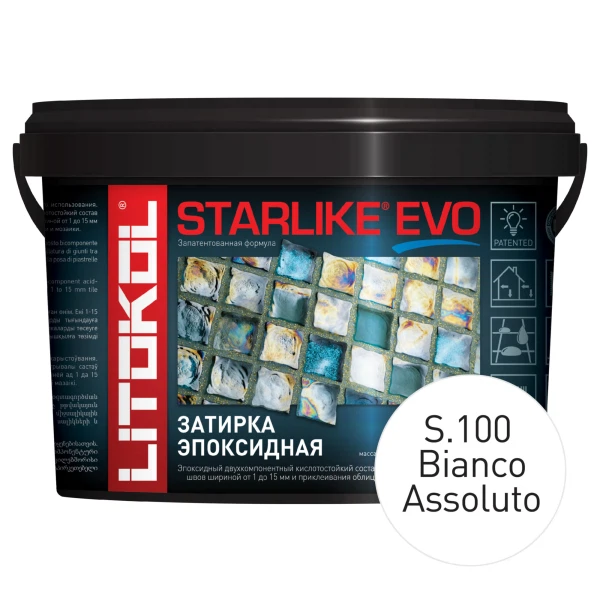 

затирка эпоксидная litokol starlike evo, цвет белый s.100, 5 кг