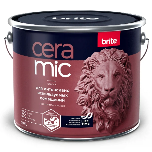 

краска brite ceramic для интенсивно используемых помещений база с, ведро 9 л