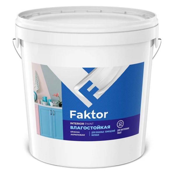 

краска faktor интерьерная влагостойкая белая, ведро 28кг