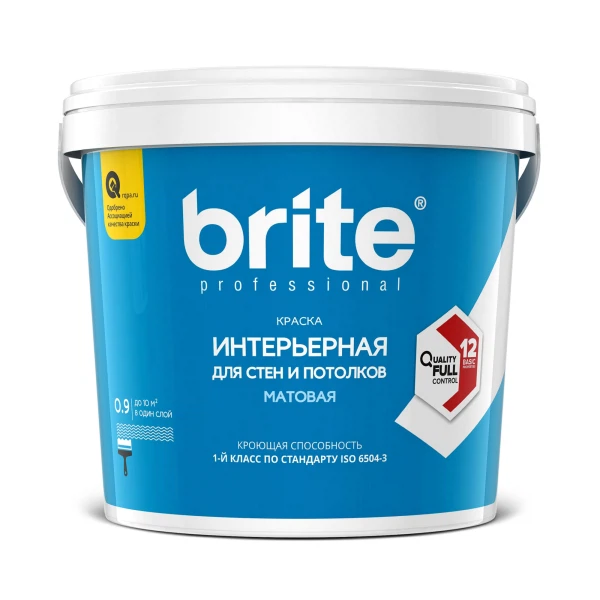 

краска brite professional для стен и потолков матовая база c 0,9л