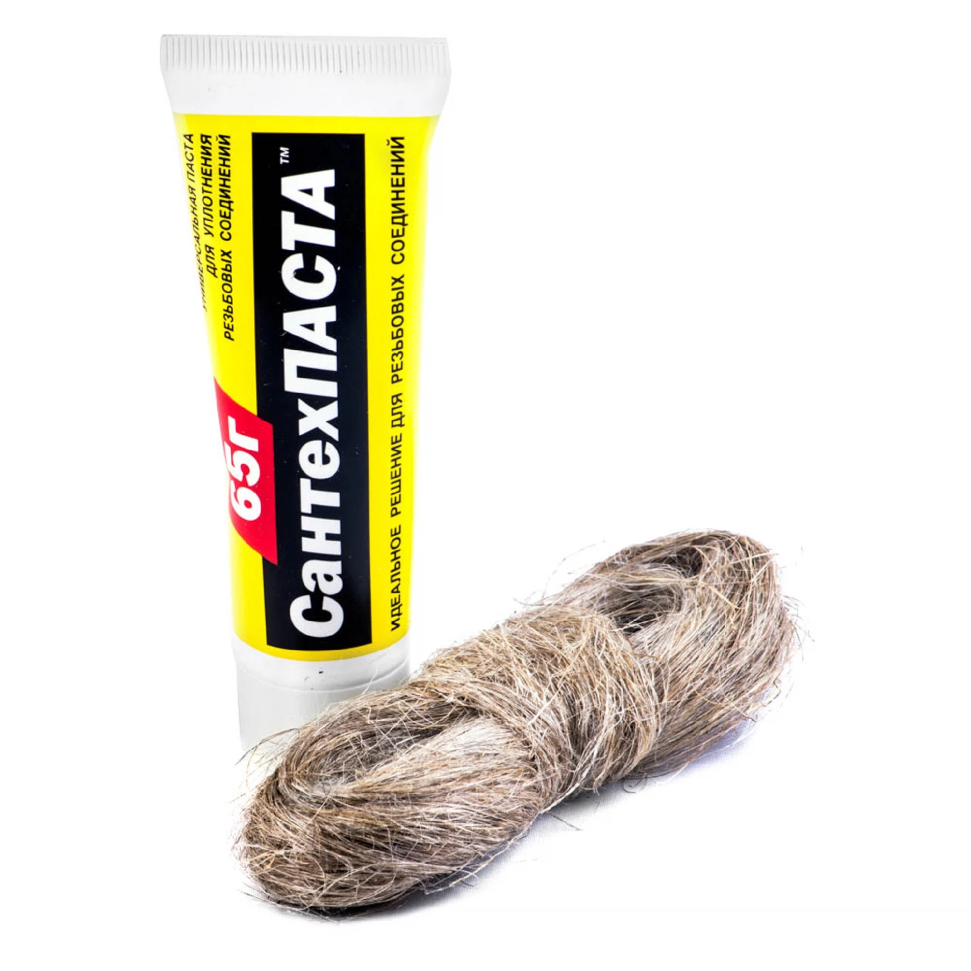 Изображение товара Комплект Уплотнительная паста 65г "СантехПаста" туба + лен 14гр. (пакет)