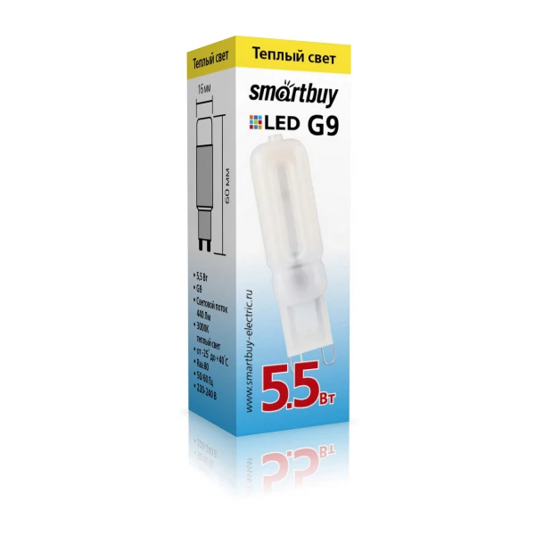 Фото Лампа светодиодная Smartbuy G9 5.5вт 3000к 450лм капсульная Sbl-g9-5-5-30k