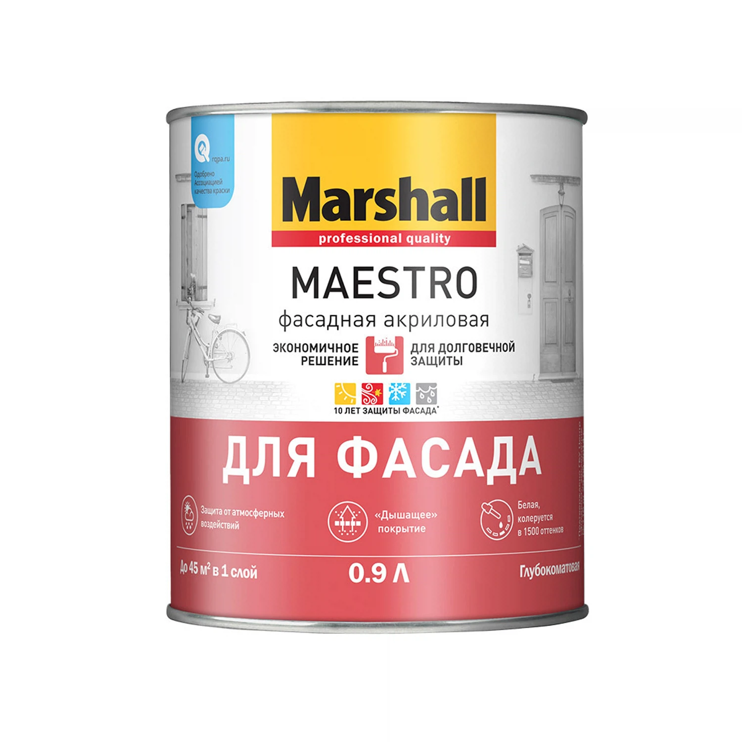 Изображение товара Краска фасадная акриловая Marshall Maestro глубокоматовая база BW 0,9л