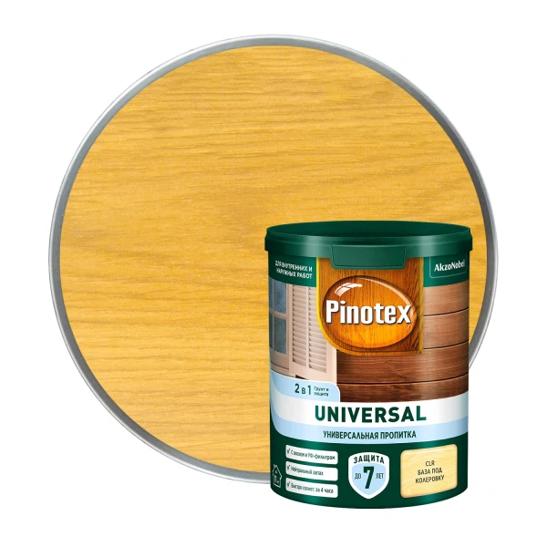 

универсальная пропитка для древесины 2 в 1 pinotex universal база clr 0,9 л