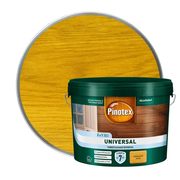 

универсальная пропитка для древесины 2 в 1 pinotex universal карельская сосна 9л