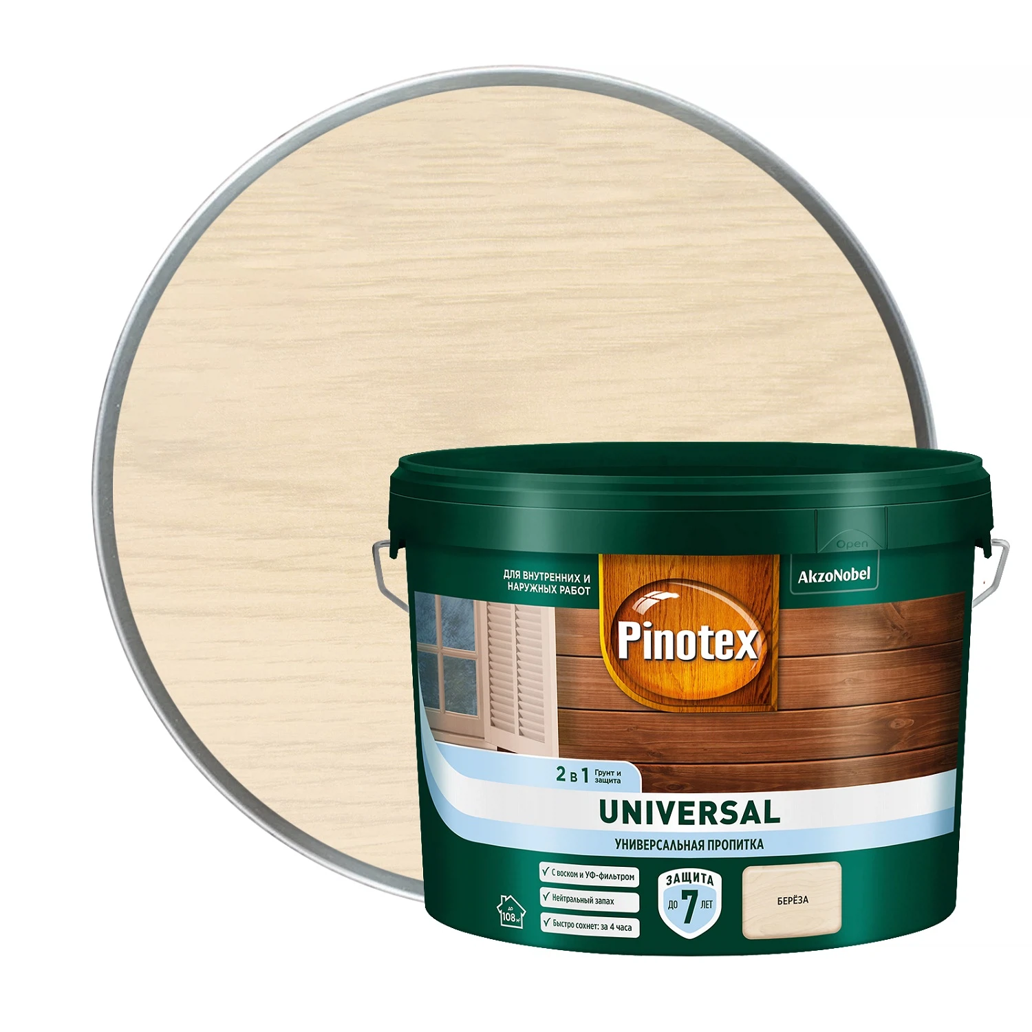 Изображение товара Универсальная пропитка для древесины 2 в 1 PINOTEX Universal береза  9л