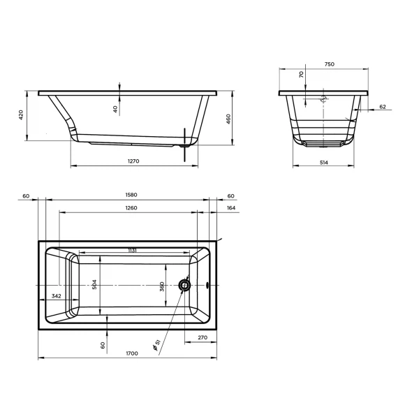 

ванна акриловая marka one bianca 170х75 прямоугольная 01бья1775