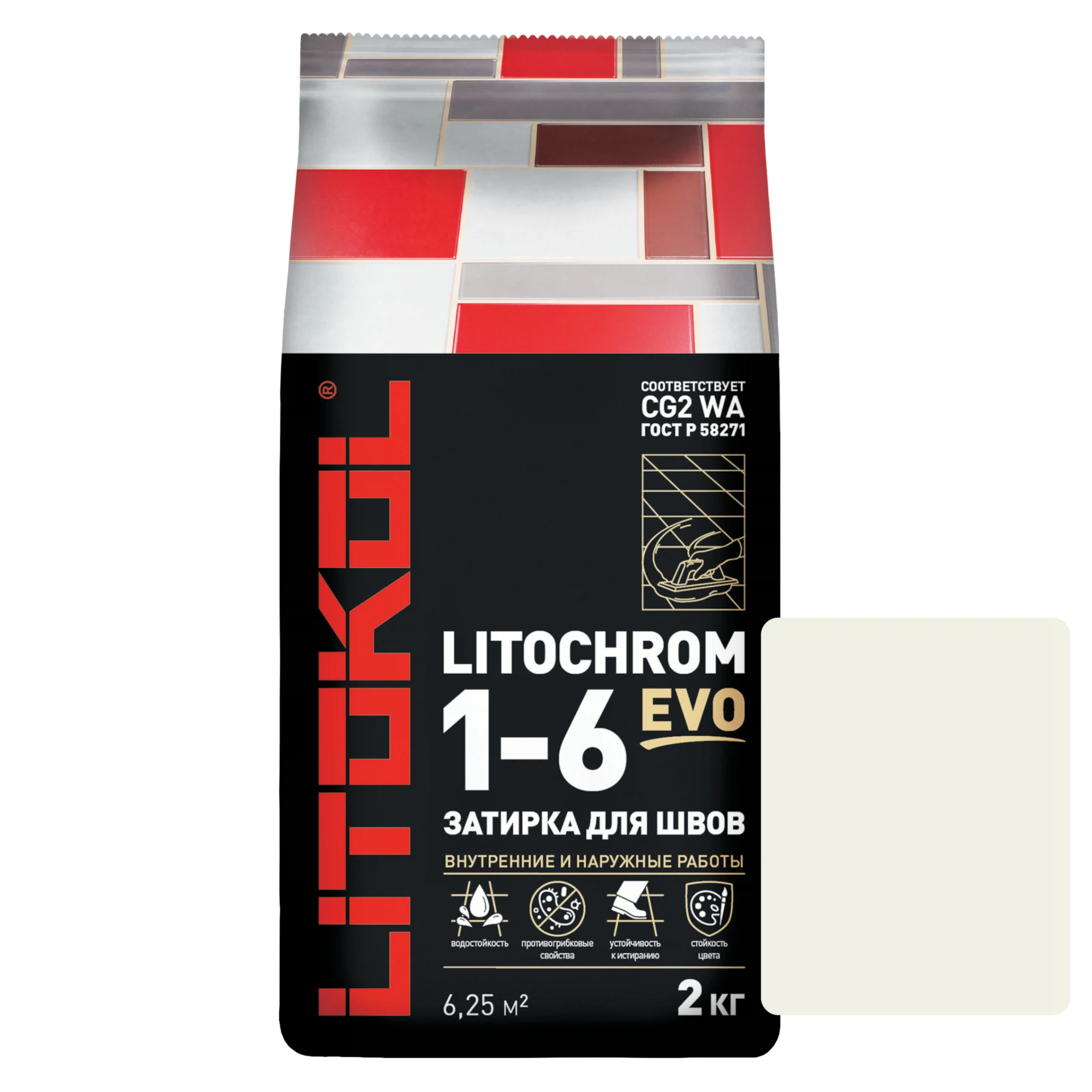 Изображение товара Затирка цементная LITOKOL Litochrom 1-6 Evo, белый (le 200), 2кг