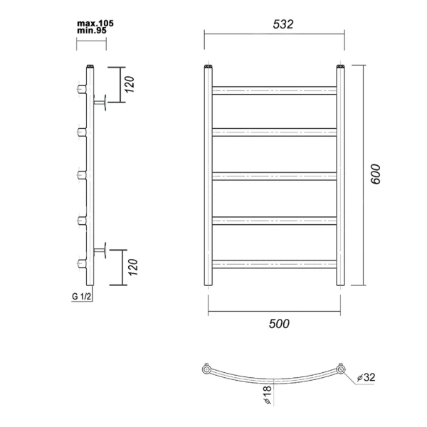

полотенцесушитель водяной domoterm калипсо п5 500x600, Хром