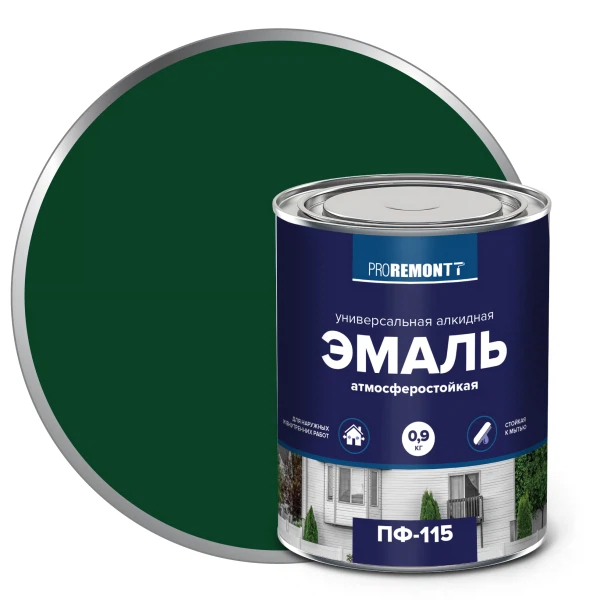 Эмаль пф-115 proremontt зеленый 0,9кг. 1