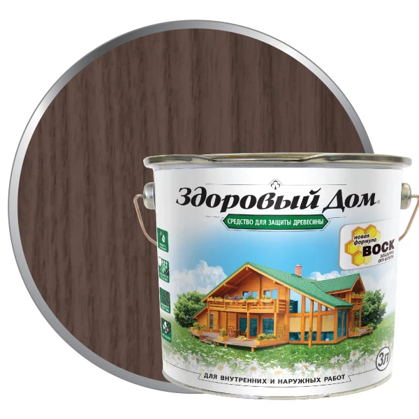 

деревозащитное средство здоровый дом 3,0л палисандр, Коричневый