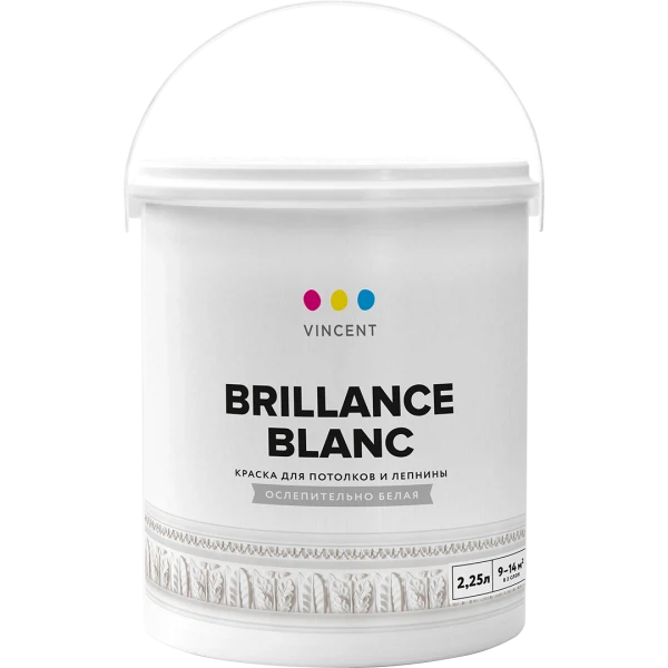 

краска vincent brillance blanc для стен, потолков и лепнины 2,25л