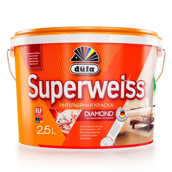 

краска dufa superweiss rd4 акриловая для стен и потолков ослепительно белая 2,5л