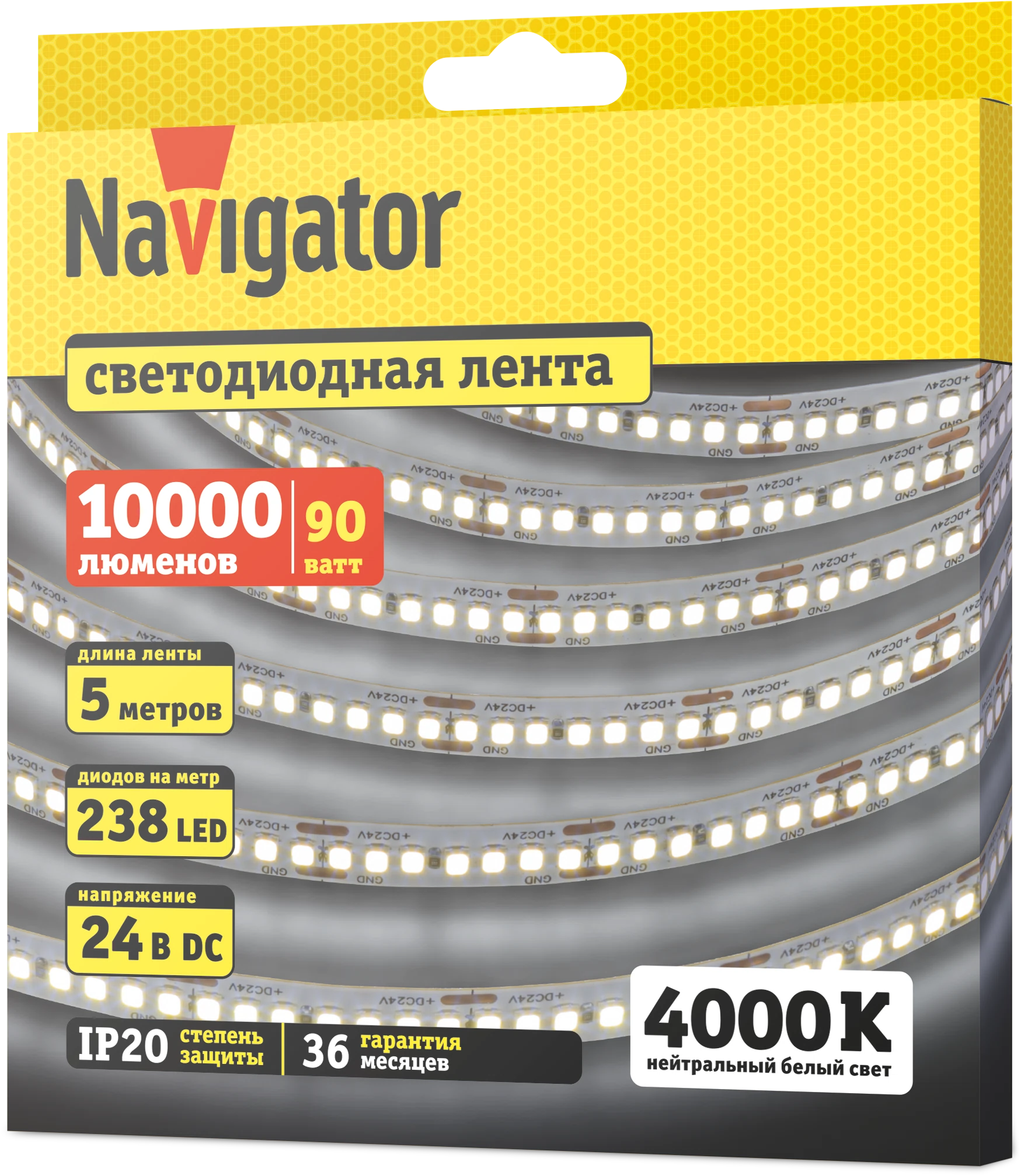 Изображение товара Светодиодная лента Navigator 24 В. белый нейтральный 2835 238 IP20 5 м.