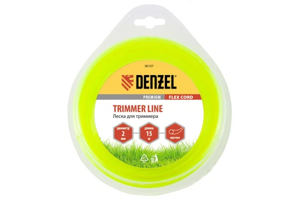 

леска для триммера 2,0 (15м) круглая flex cord, denzel 96107