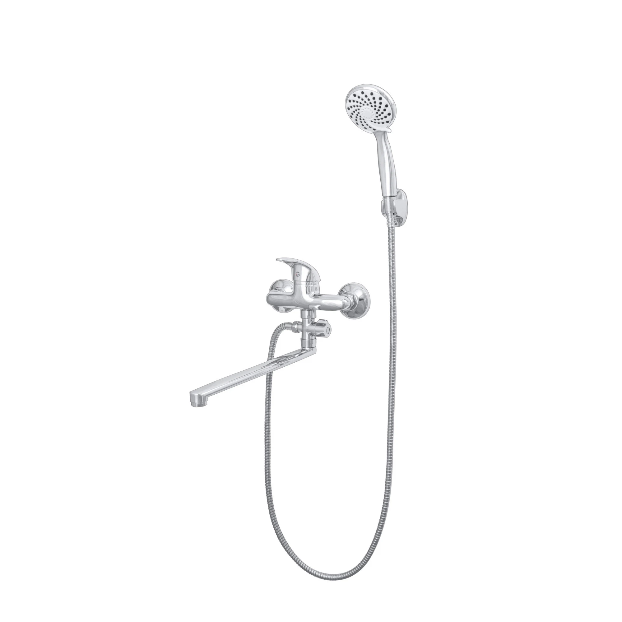 Изображение товара Однорычажный смеситель для ванны Омега 3307Н с поворотным изливом и душевым набором