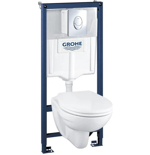 

комплект 5 в 1 grohe solido 39192000 подвесной унитаз с сиденьем + система инсталляции + кнопка