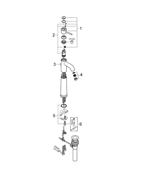 

смеситель для умывальника grohe bauclassic 32868000, Хром