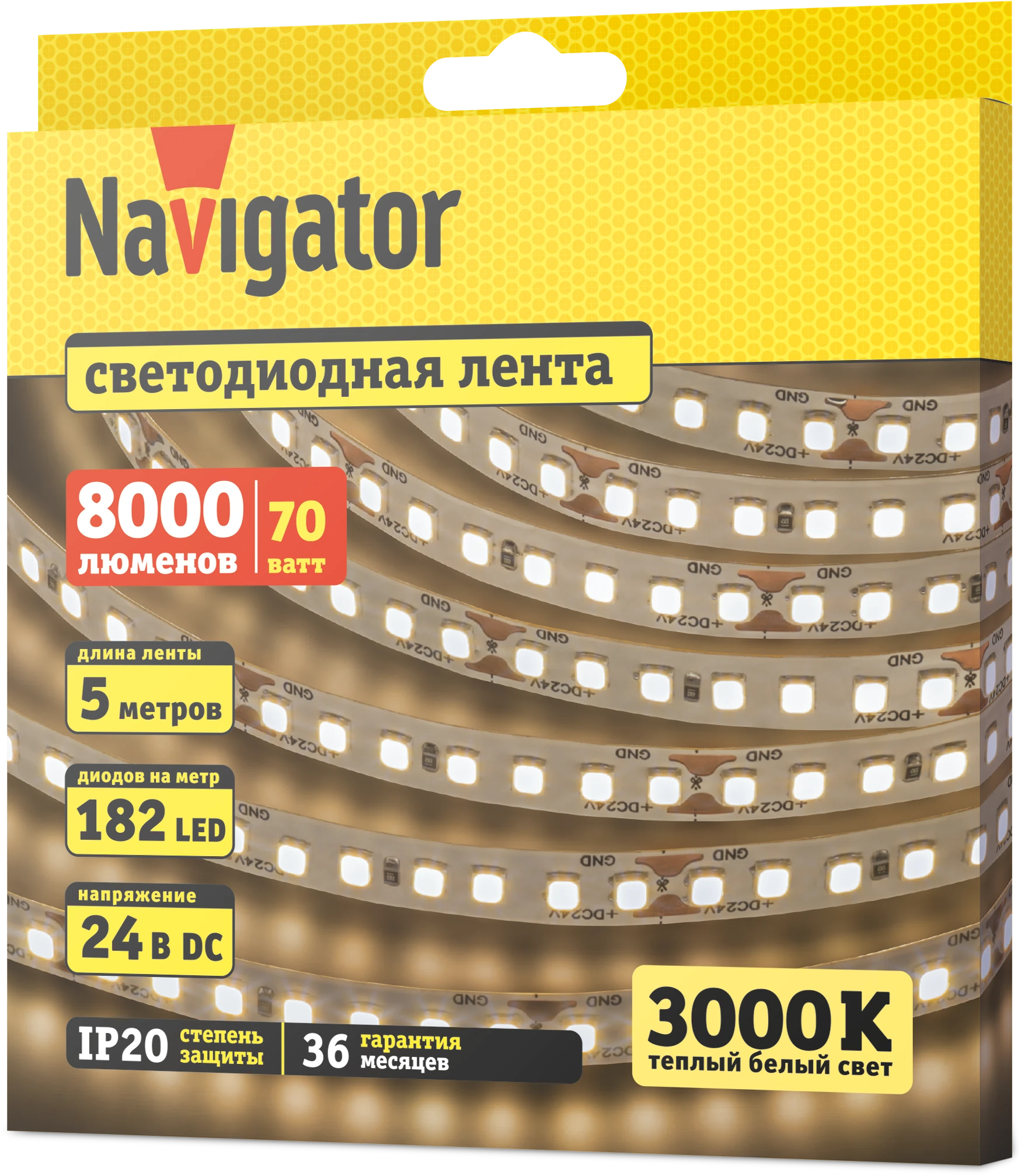 Изображение товара Светодиодная лента Navigator 24 В с теплым белым светом 5 м IP20 Изображение товара Светодиодная лента Navigator 24 В с теплым белым светом 5 м IP20