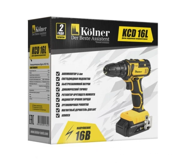 дрель-шуруповерт аккумуляторная 16 вольт kolner kcd 16lкн16л