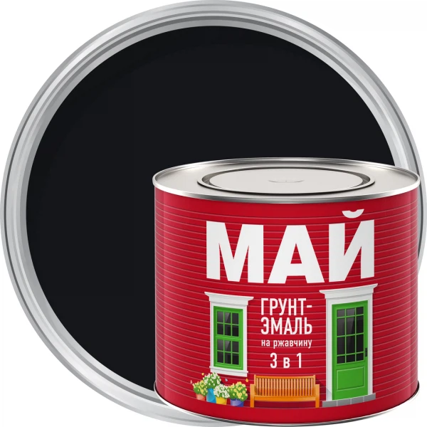Грунт-эмаль на ржавчину 3 в 1 черная май