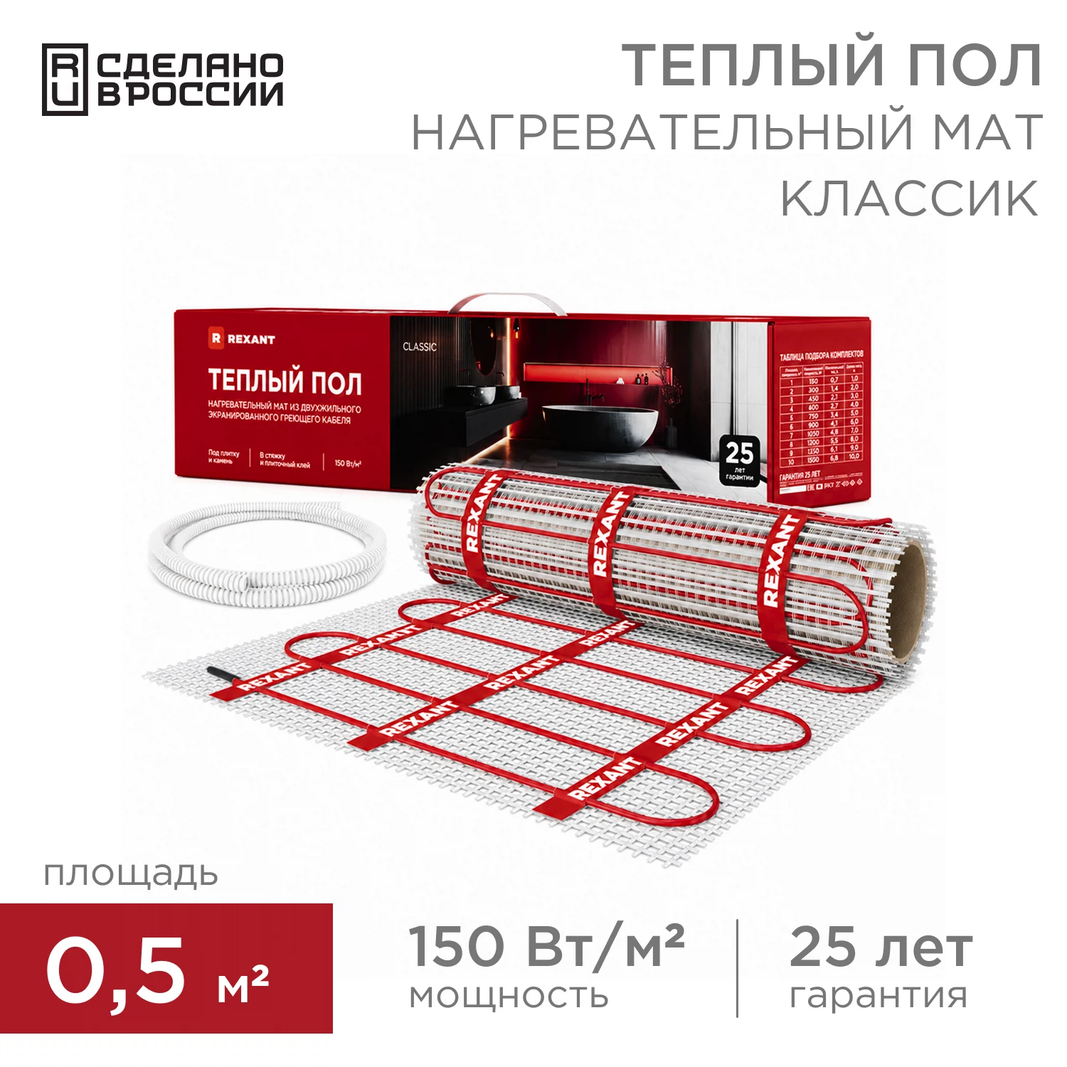 Изображение товара Теплый пол REXANT Classic RNX-0,5-75 для комфортного подогрева помещений