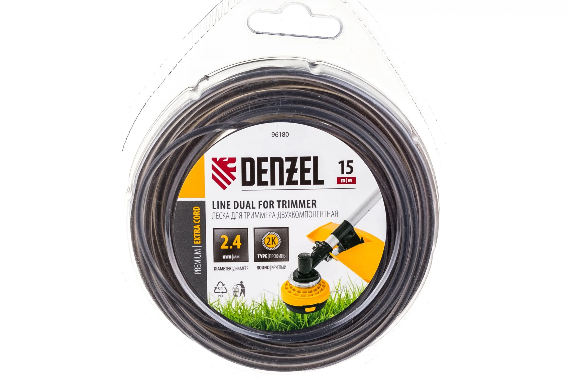 Изображение товара Леска двухкомпонционная для триммера 2,4мм 15м EXTRA CORD DENZEL 96180