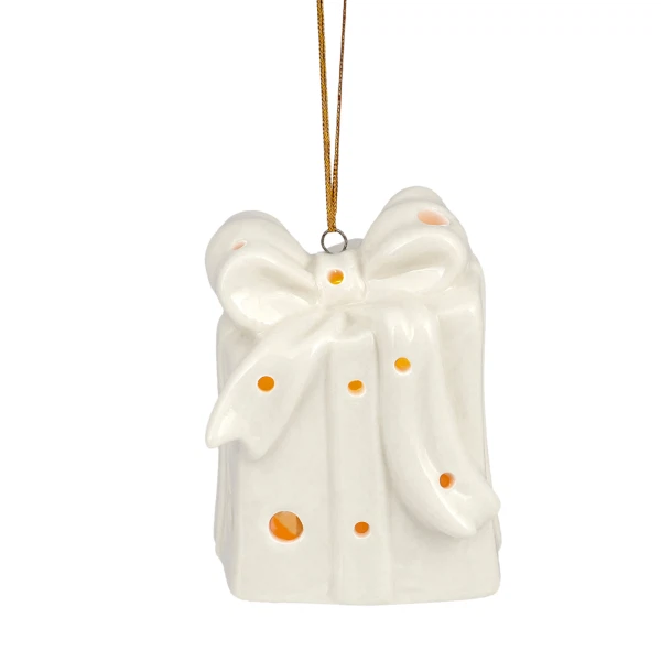 

новогоднее подвесное украшение из фарфора подарочек/ 6х5,5х7,5см арт.80890, Белый
