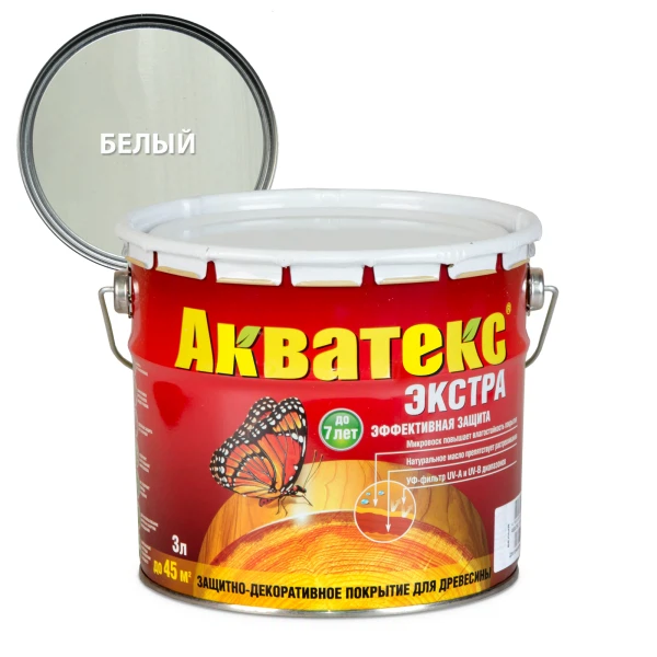 

защитно-декоративное покрытие акватекс экстра белое 3л, Белый