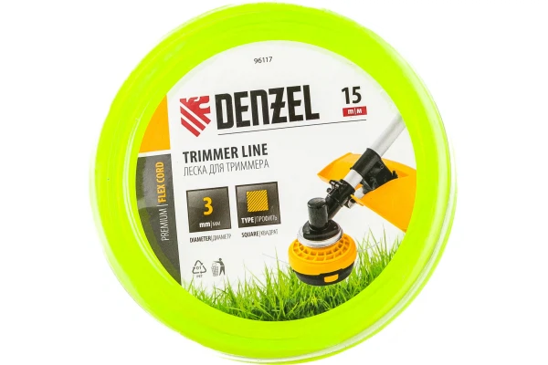 

леска для триммера 3,0 (15м) квадрат flex cord, denzel 96117