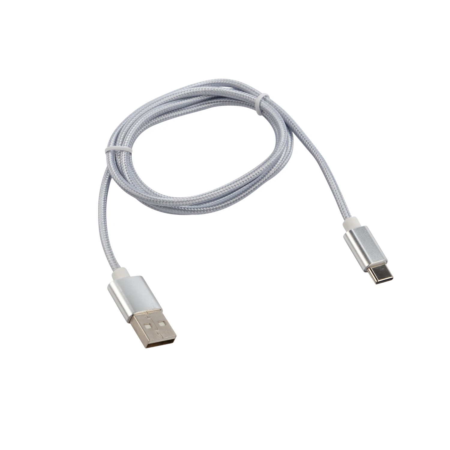 Изображение товара Кабель USB-A – Type-C, 2,4A, 1м, в серебрянной нейлоновой оплетке REXANT
