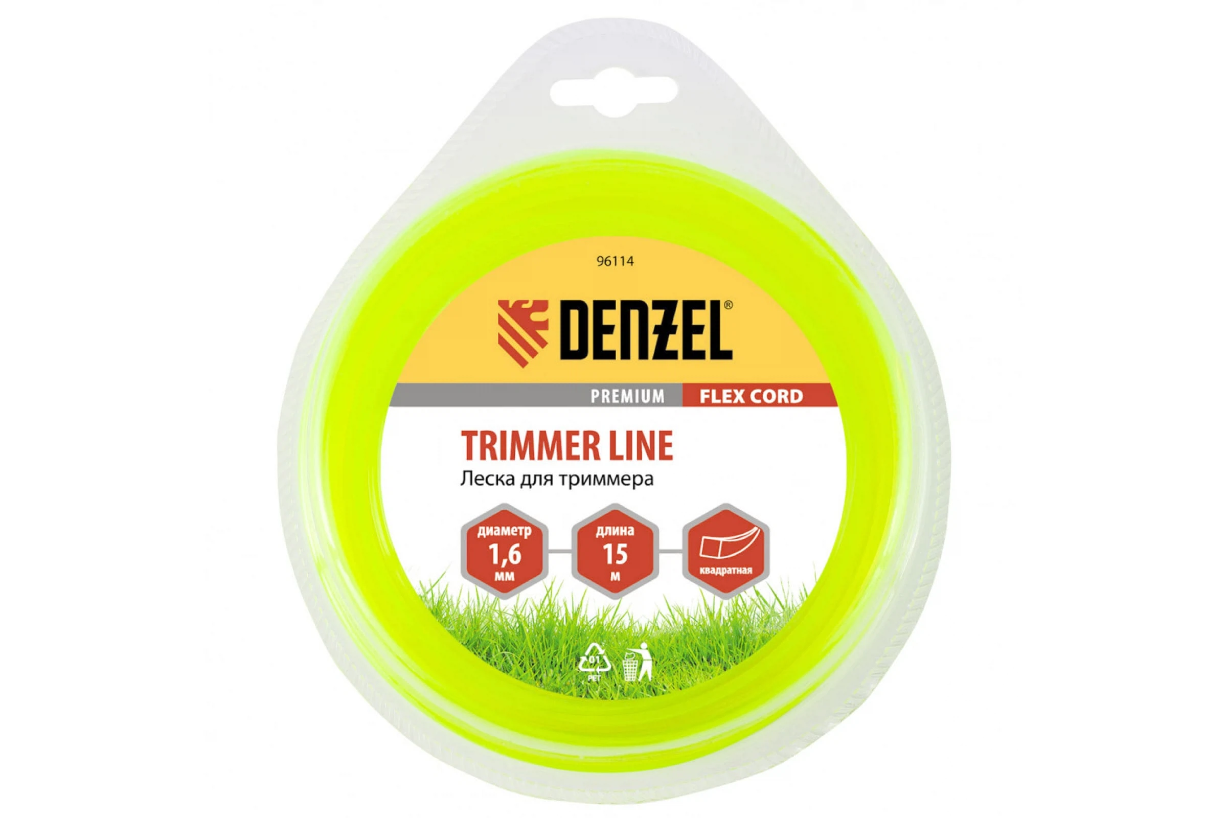 Изображение товара Леска для триммера 1.6 (15м) квадрат FLEX CORD, Denzel 96114