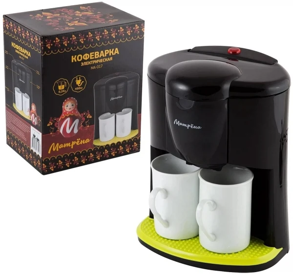 

кофеварка (капельная, 450вт, 2 чашки, черная) матрёна ma-017, Черный