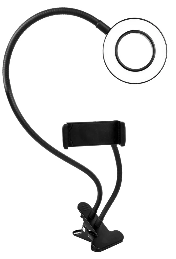 

лампа кольцевая camelion 13011 kd-848 c02 led 7вт на прищепке, с держателем для смартфона