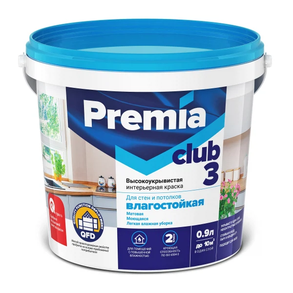 Краска premia club 3 акриловая для стен и
