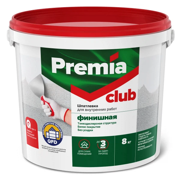 

шпатлевка premia club финишная для внутренних работ 8 кг