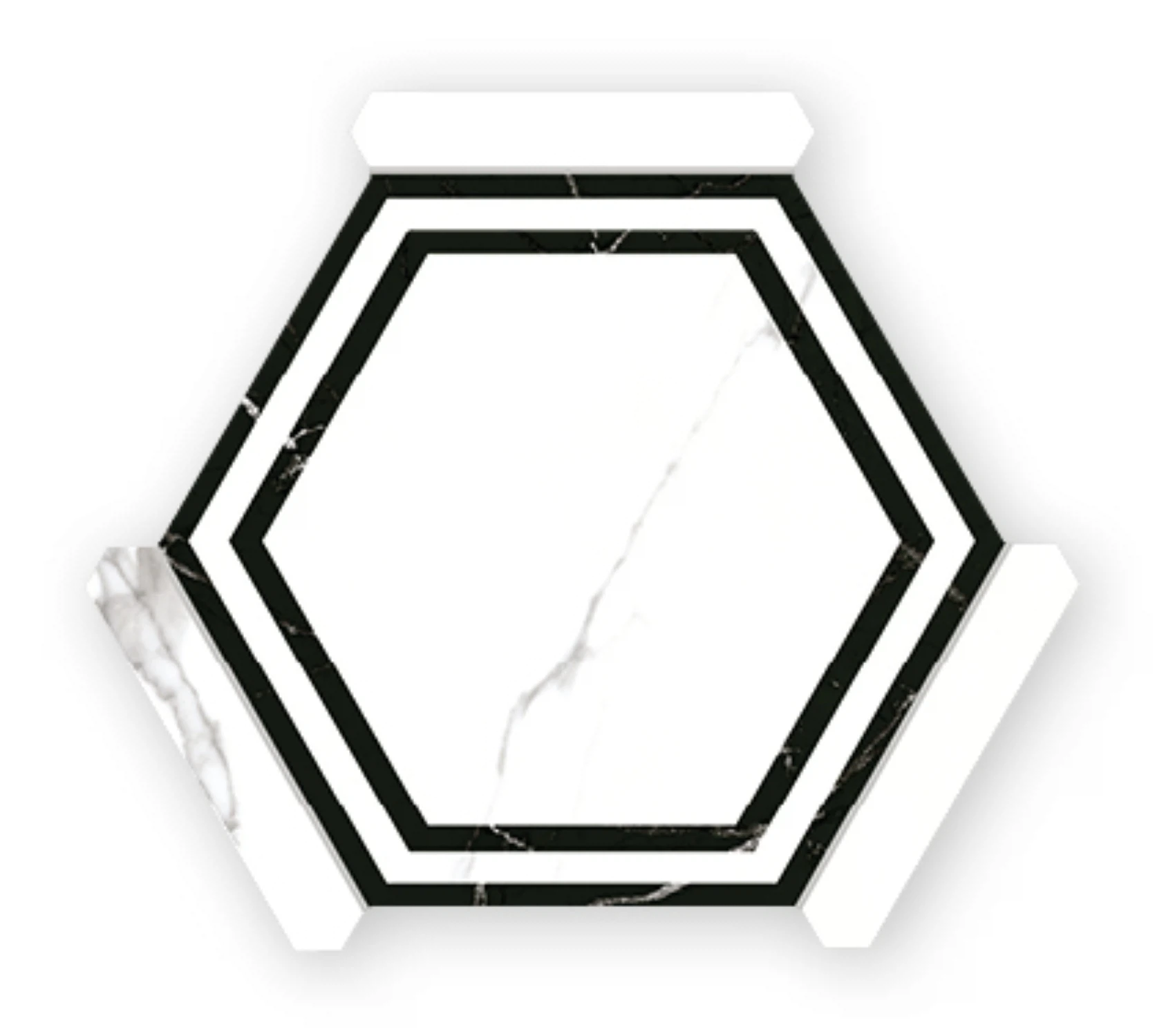 Изображение товара Керамогранит Monopole Avant, Monopole белый мрамор с черным кантом , 22 * 25 , ( 18 шт. в уп ) , 71239