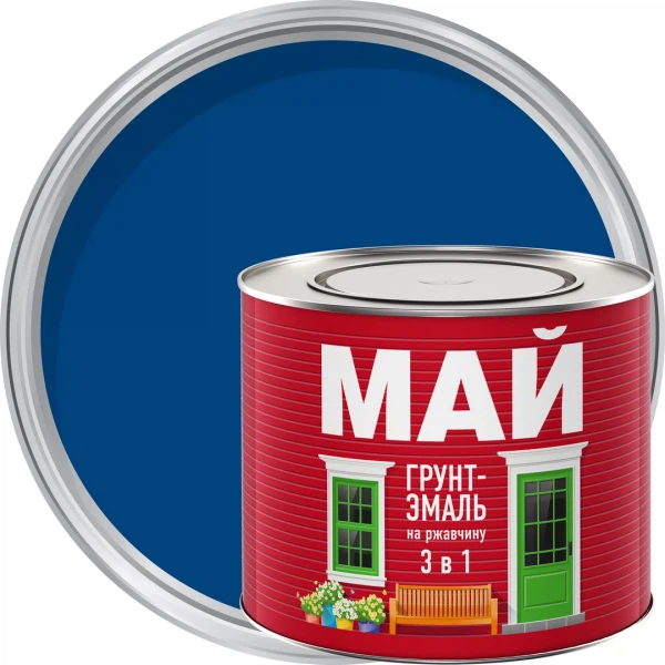 

грунт-эмаль на ржавчину 3 в 1 синяя май, банка 1,9 кг, Синий