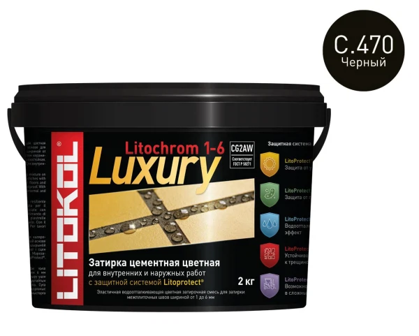 

затирка litokol litochrom 1-6 luxury c.470 2кг черная /ведро/, Черный