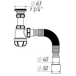 Сифон для умывальника 1 1/4"х40 с мет.реш. с г.т. 40х40/50