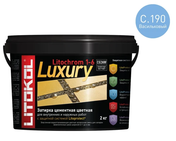 

затирка litokol litochrom 1-6 luxury c.190 2кг васильковый /ведро/, Голубой