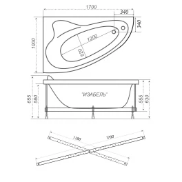 Ванна акриловая левая на каркасе Triton Изабель 170х100 Щ0000044607