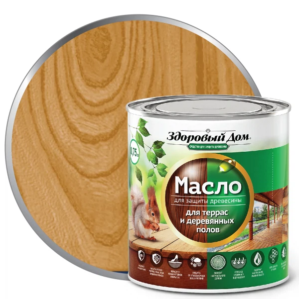 

масло для террас и деревянных полов здоровый дом орех 0,75л л-с, Коричневый