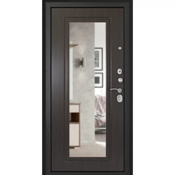 дверь входная металлическая сити зеркало 2050х960 левая,венге