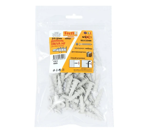 

дюбель driva hf нейлон 15x32 (50 штук)-пакет tecfi